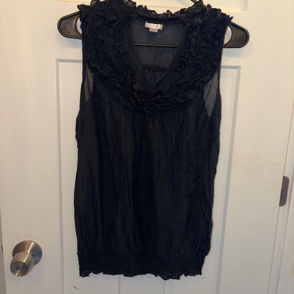 Xhilaration Black Ruffled Sleeveless Blouse